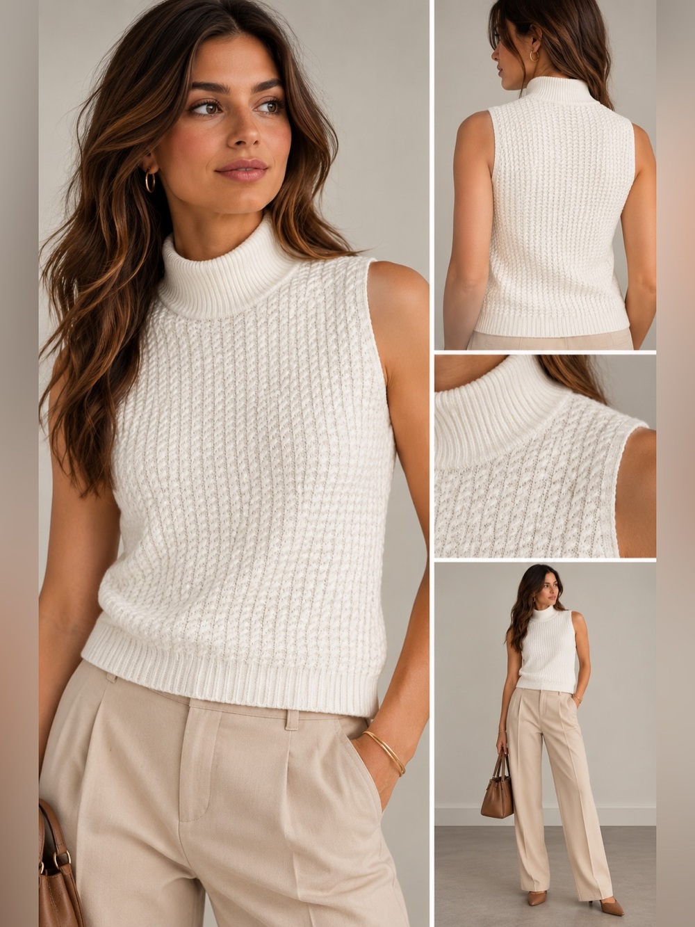 Elie Tahari Elie Women’s Sleeveless Turtleneck Sweater Vest Soft White Small